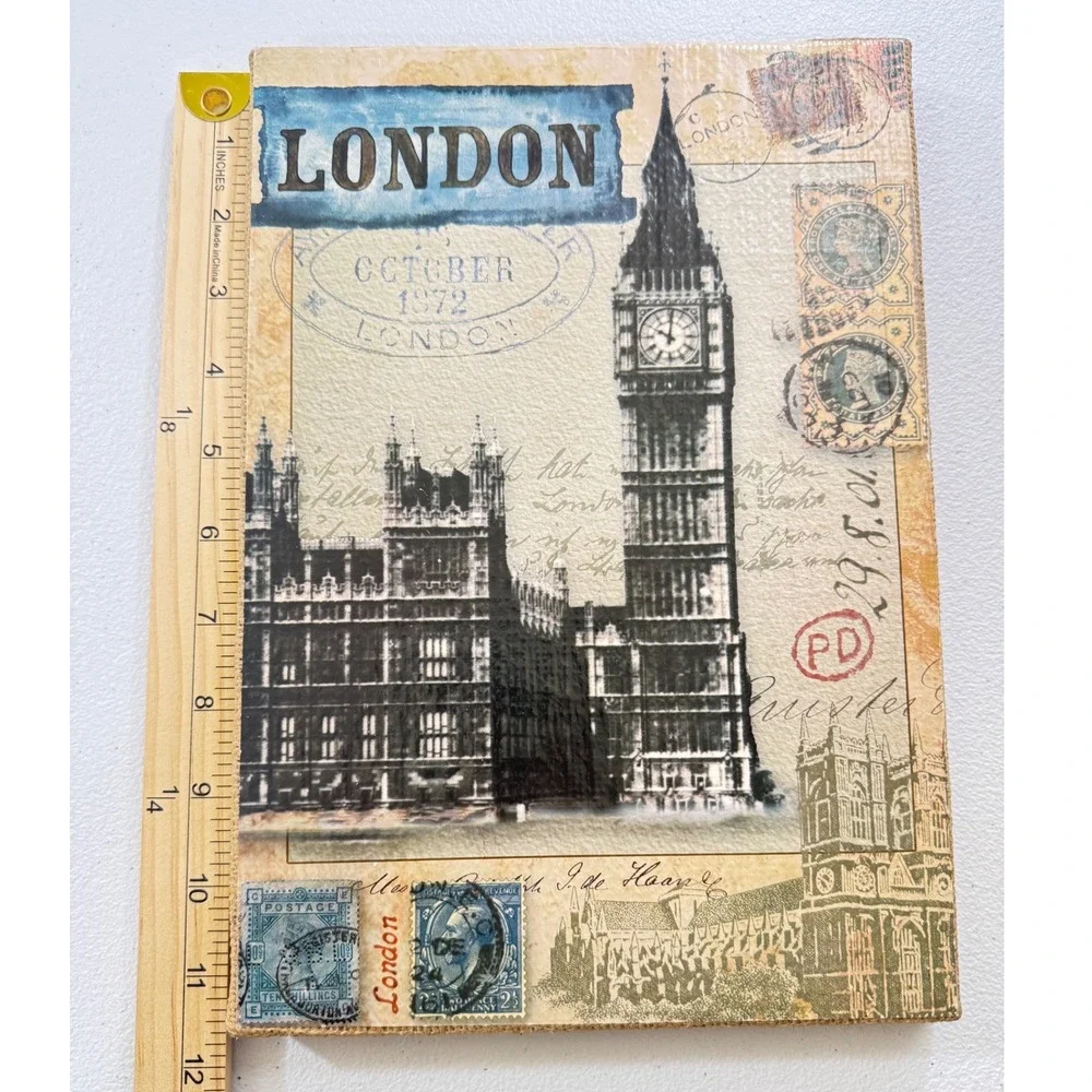 Vintage London Big Ben‎ Travel Canvas Burlap Wall Art October 1972 Stamp Decor